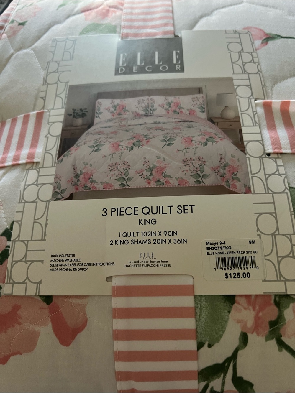 Elle Decor Pink and Green Floral King Quilt Set